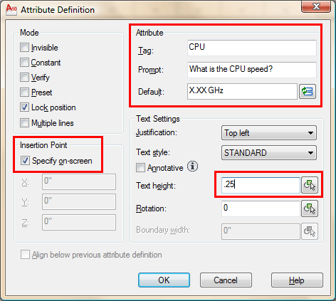 Attribute Definition Dialog Box