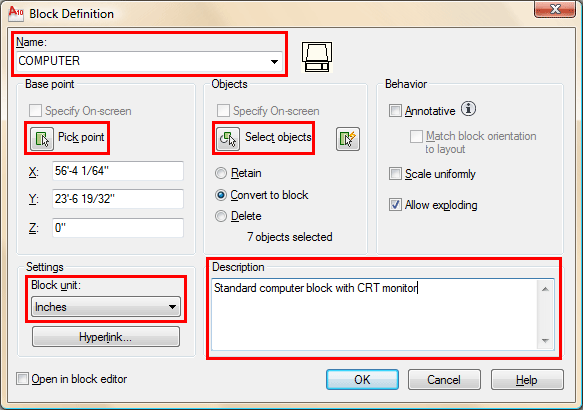 Block Definition Dialog Box