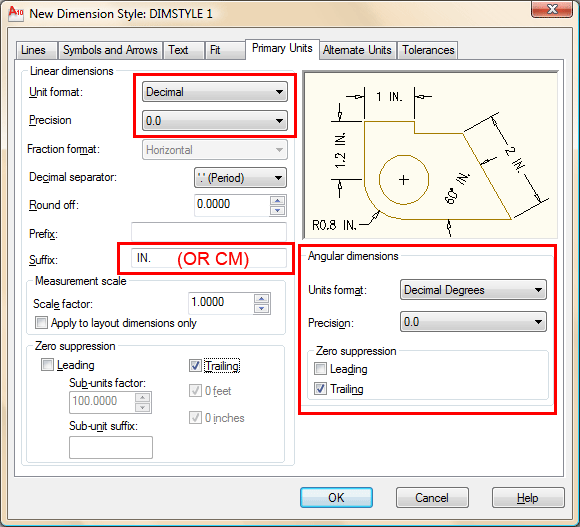 Dimension Styles - Primary Units