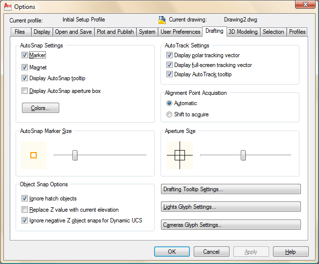 Osnap Settings Dialog Box