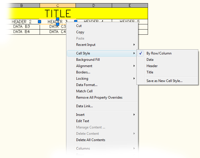 Right-clicking a table in AutoCAD 2007 Right-clicking a table in AutoCAD 2007
