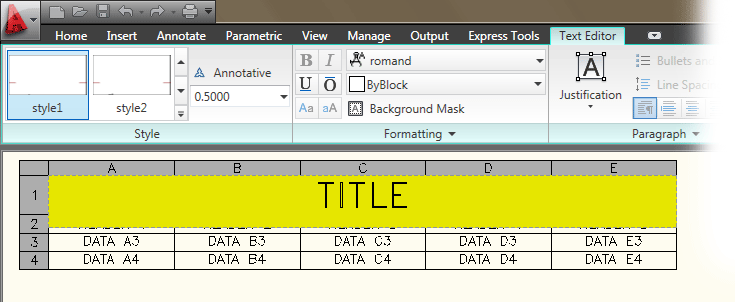 Formatted table in AutoCAD Formatted table in AutoCAD