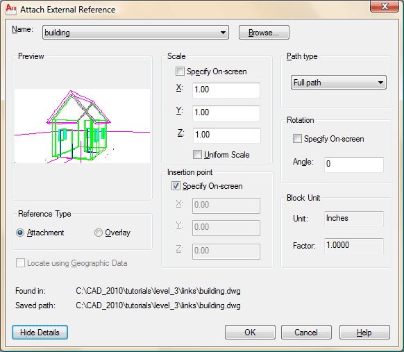 Attach X-Ref Dialog Box